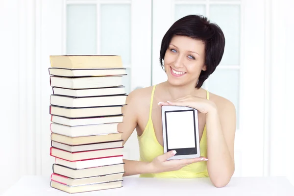 Young woman with ebook
