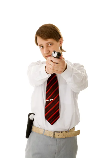 holding gun. Man holding gun - Stock Photo