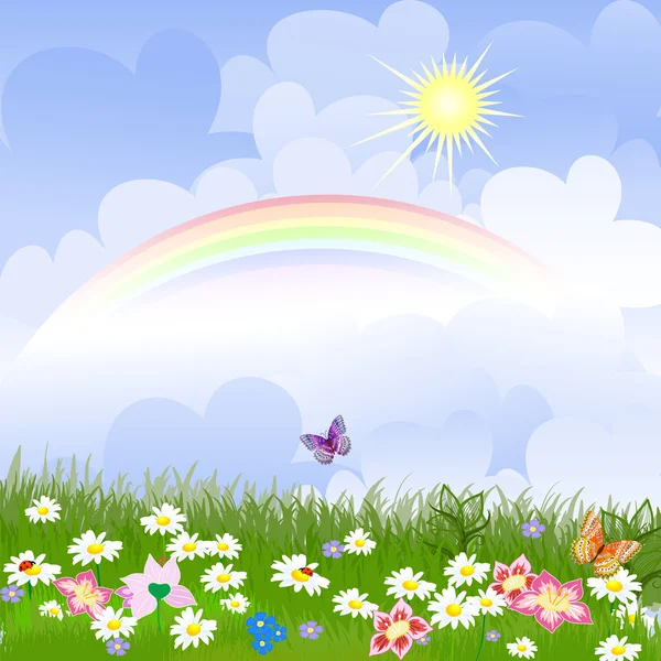 Floral landscape with rainbow