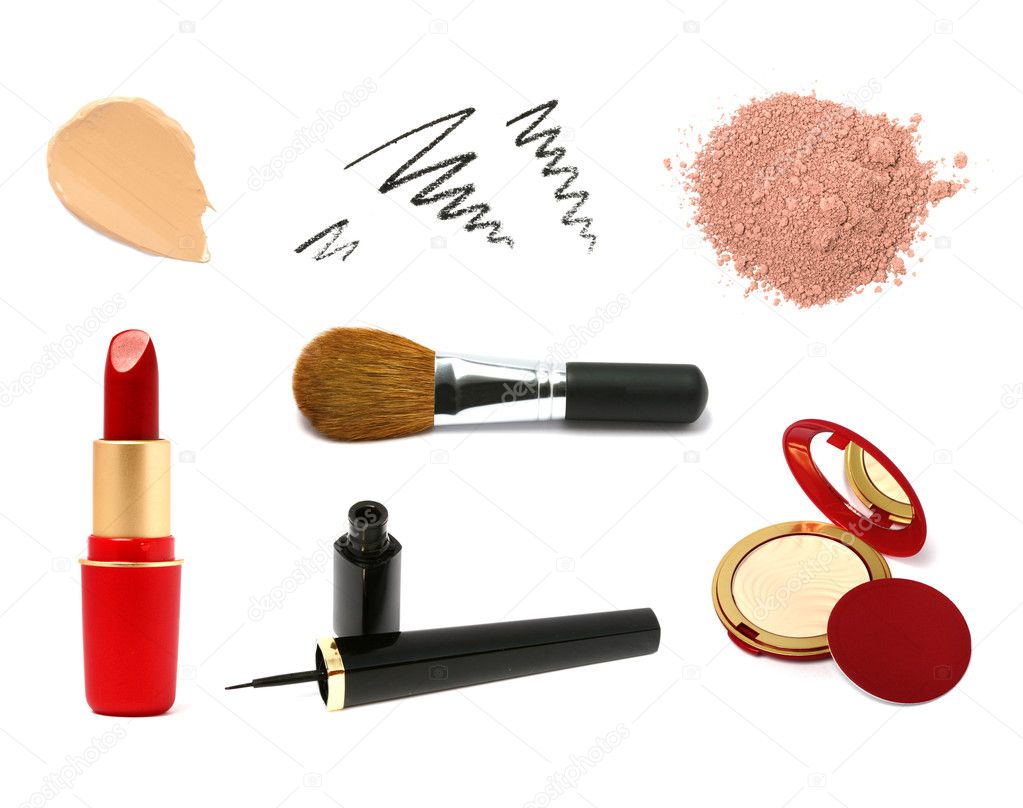 Decorative cosmetic products. Lipstick, concealer, eyeliner, brush