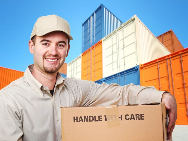 Delivery man and colorful container