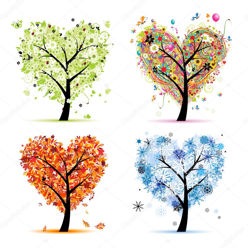 Four seasons - spring, summer, autumn, winter. Art tree ...