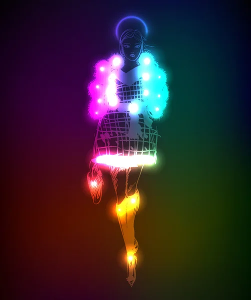 Hand-drawn fashion model from a neon.