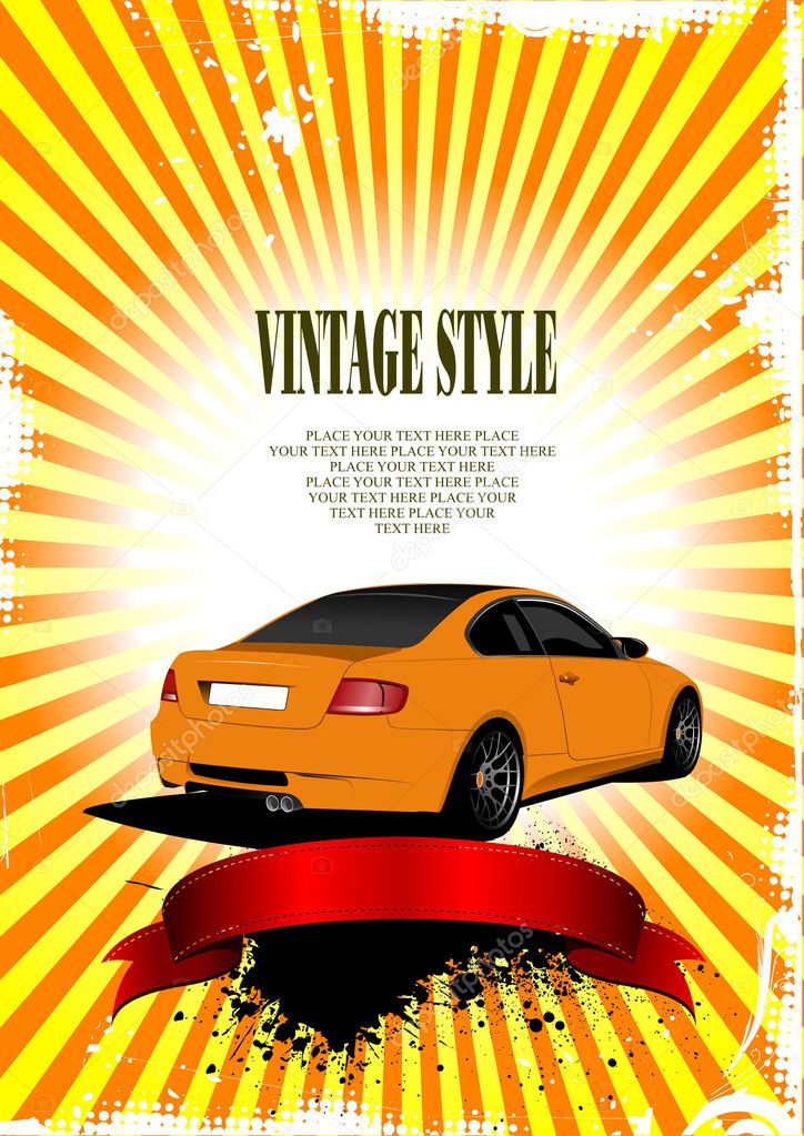 Orange wedding background with car image Vector illustration