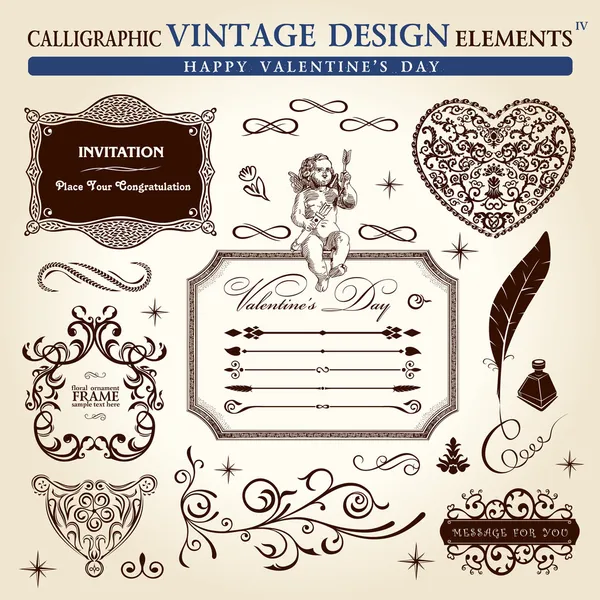 Calligraphic elements vintage ornament set. Happy valentine day by Extezy - Image vectorielle