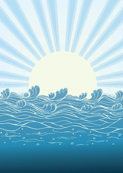 Sea waves in sun day. Vector illustration of nature landscape