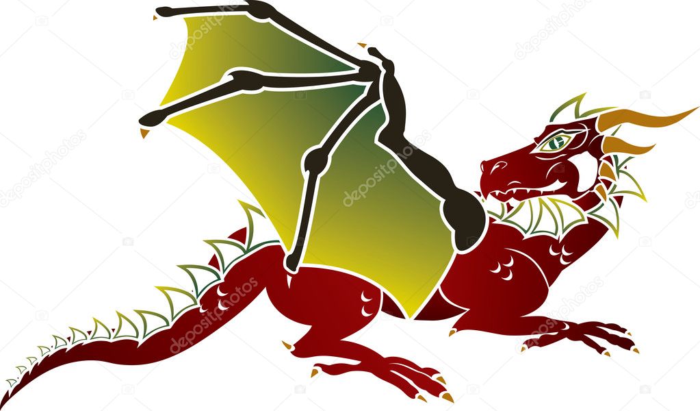 Traditional European dragon stencil vector illustration for web