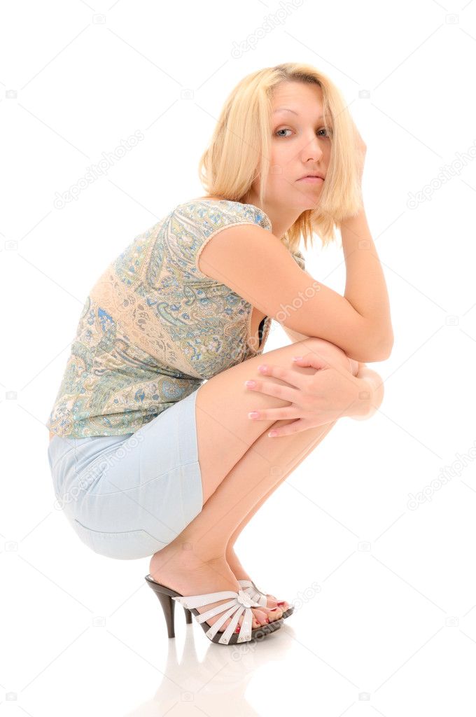 Pretty Blonde Squatting Stock Photo Logoff 4647180