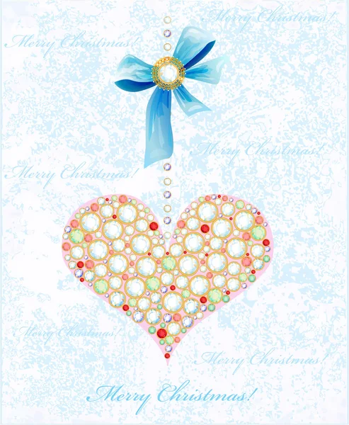 Christmas background with diamond heart and bow