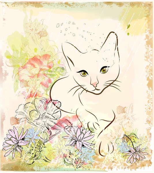 Abstract background with cat an flowers