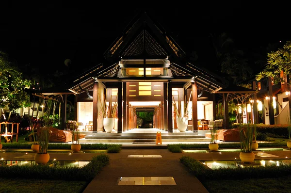 Reception of luxury hotel in night illumination, Samui, Thailand