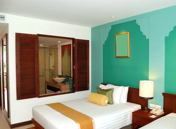 Villa interior with bathroom window at the modern luxury hotel,