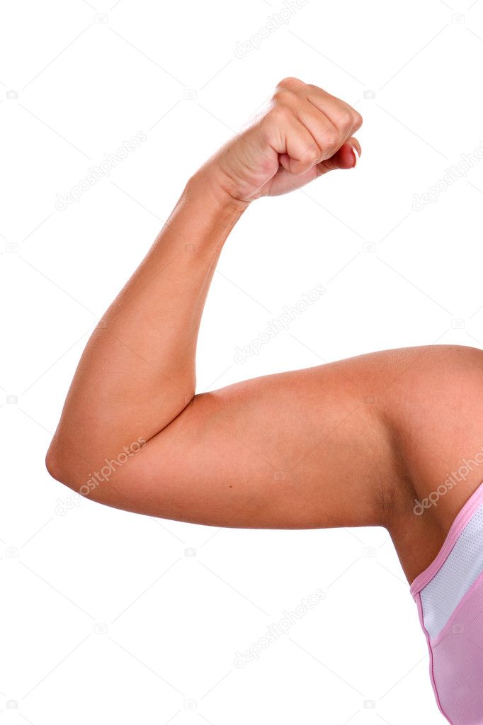 Biceps muscle of chubby woman
