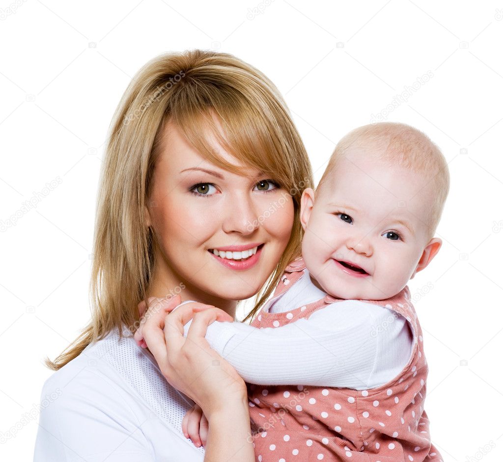 Portrait of a beautiful <b>happy mother</b> with baby isolated on white — Photo by <b>...</b> - depositphotos_4106497-Beautiful-happy-mother-with-baby