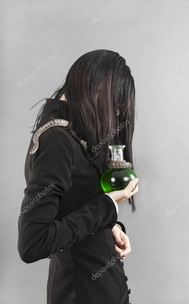 The sad person with snake hold poison