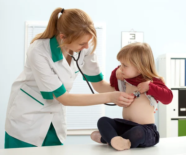 Doctor pediatrician examining little girl