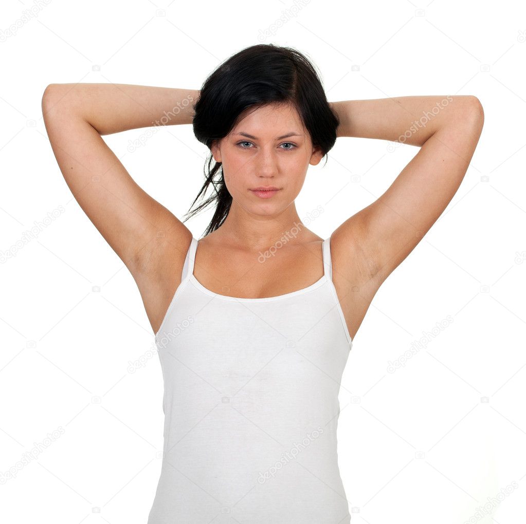 Young woman with raised arms — Stock Photo © photomak 3943290
