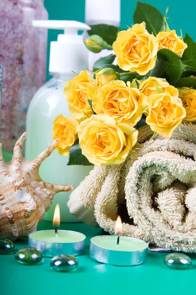 Spa still life with yellow roses