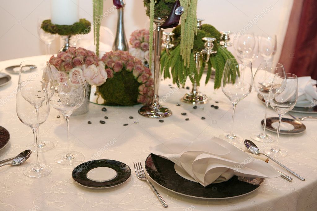 Table setting for elegant wedding dinner
