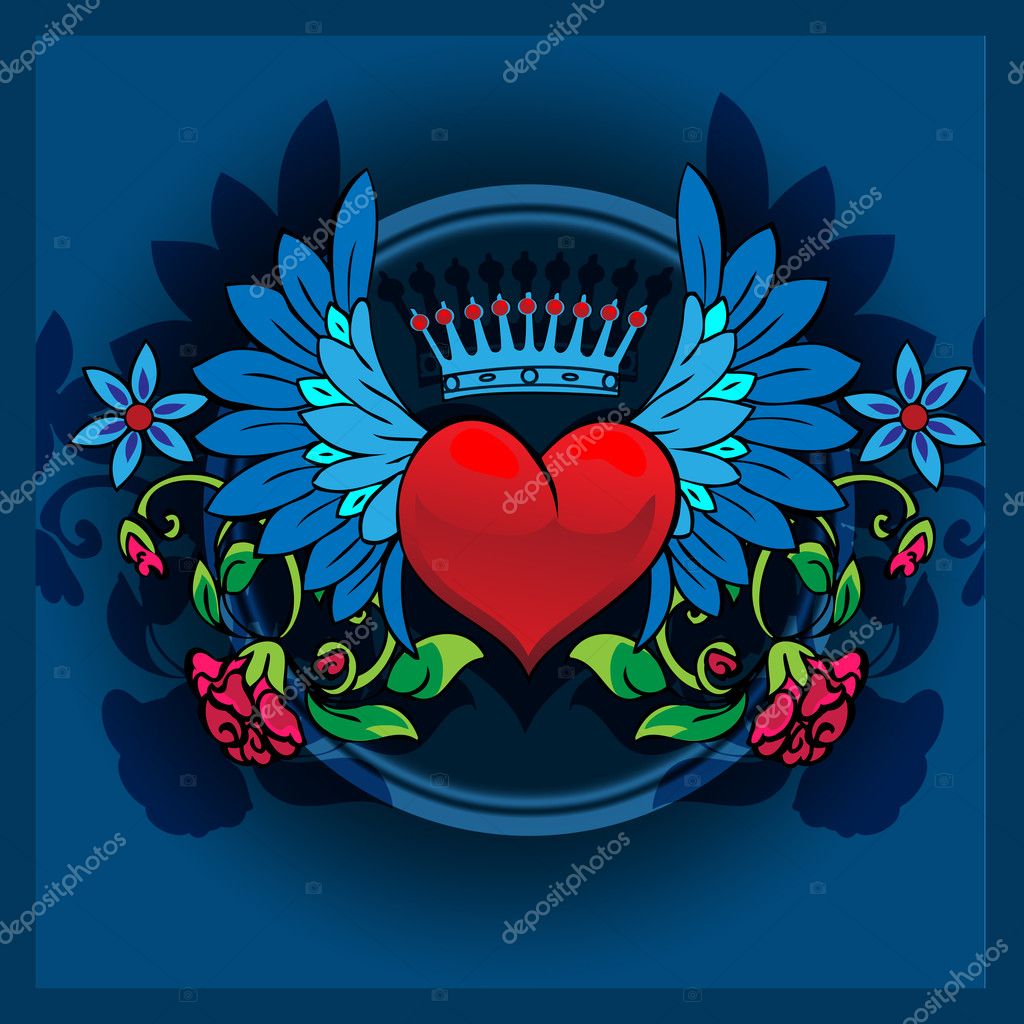Valentine heart with wings on