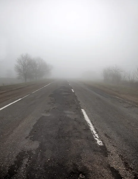 Ukrainian road in fog time.