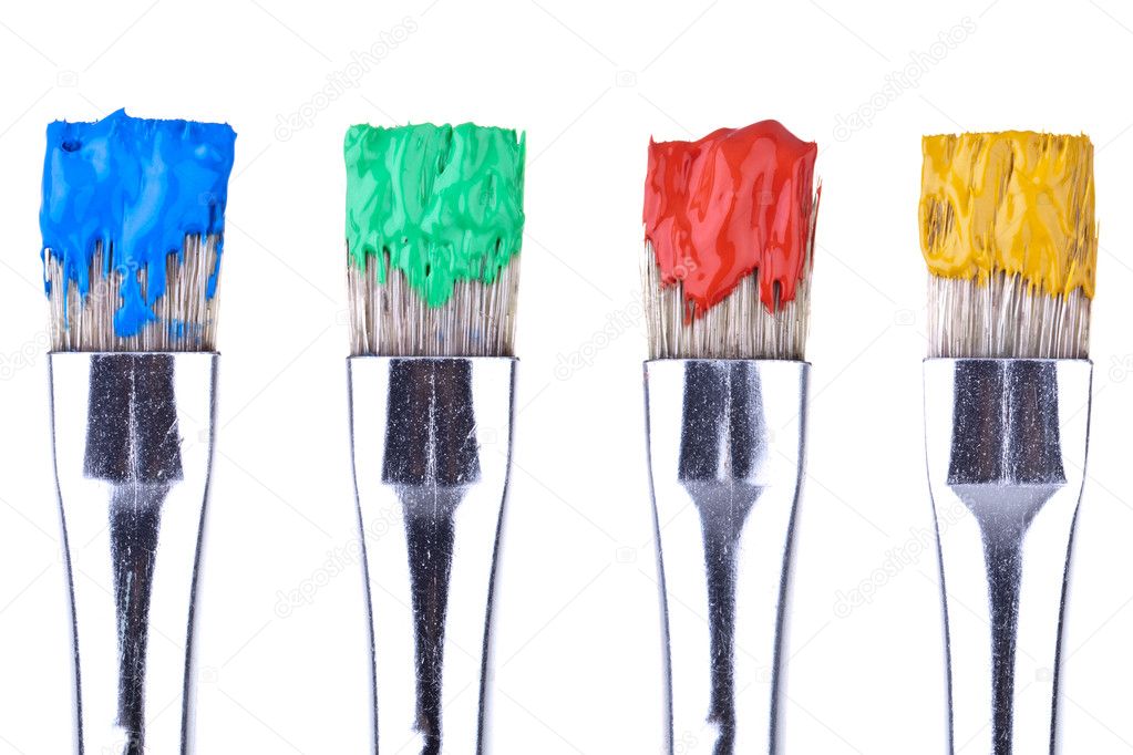 4 Paint Brushes Completey Isolated On White — Stock Photo © Dphiman