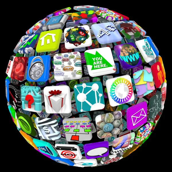 Mobile Applications on Apps In Sphere Pattern   World Of Mobile Applications     Stock Photo