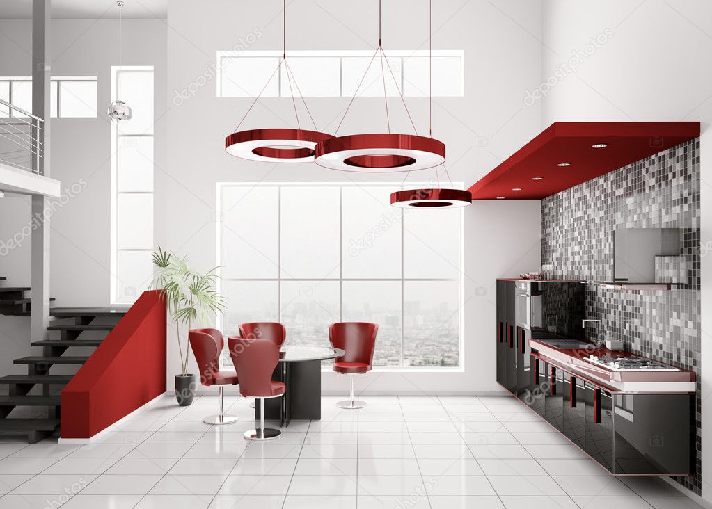 Interieur van moderne keuken 3d — stockfoto © scovad #3942222