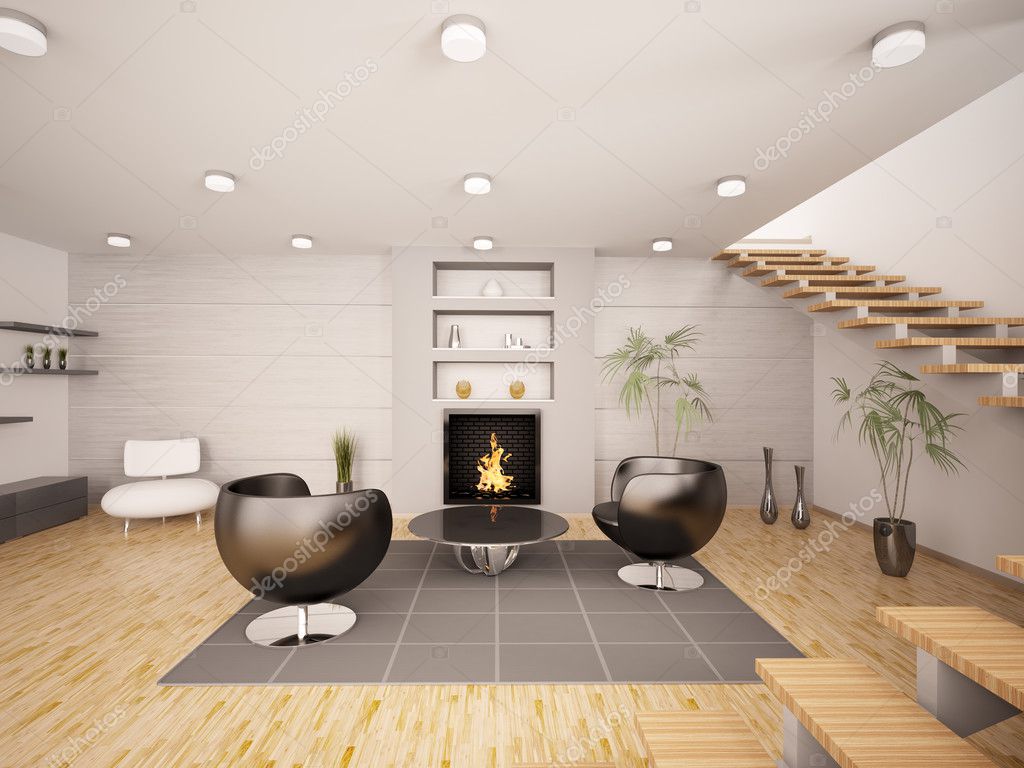 Modern interiör av vardagsrum 3d render — stockfotografi © scovad ...