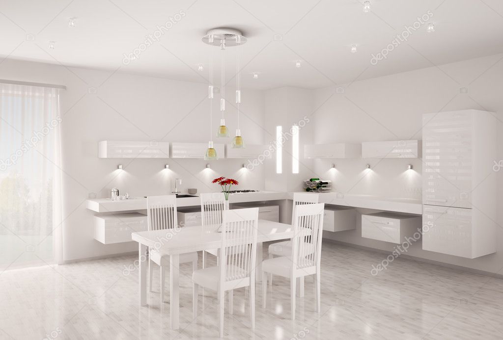 Witte keuken interieur 3d renderen — stockfoto © scovad #5101849