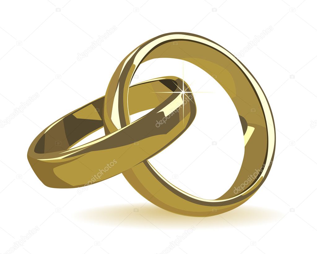 Gold wedding rings on a white