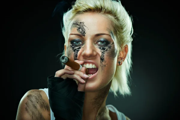 Closeup portrait of a beautiful young punk woman