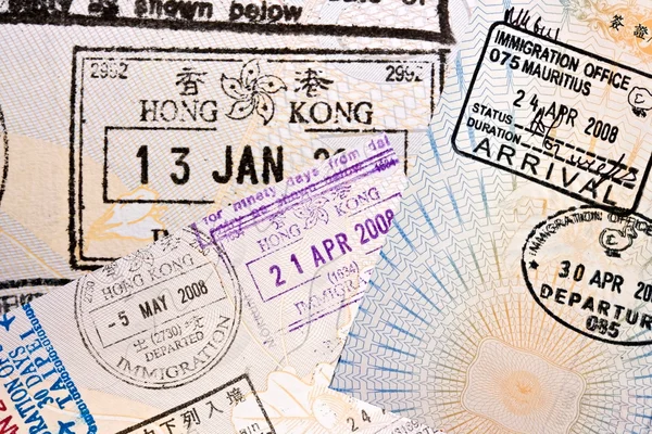 Immigration arrival stamps on passport