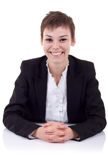 woman behind desk