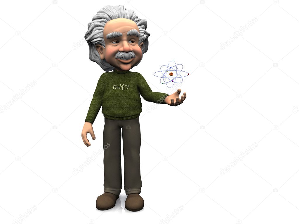 Smiling cartoon Einstein with a...