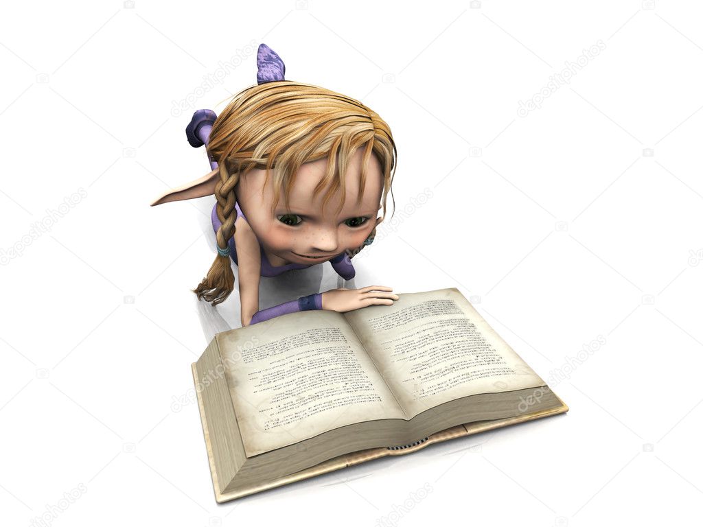 cartoon girl reading book. Cute cartoon girl reading book