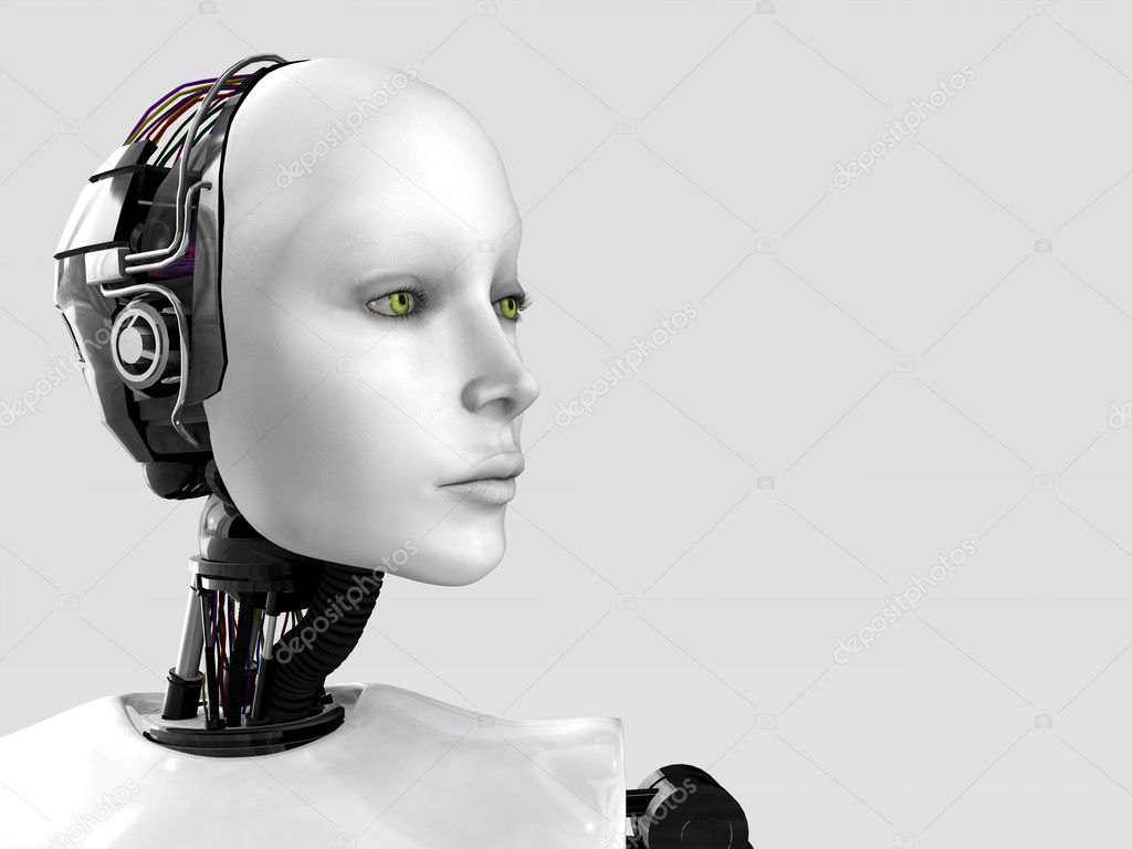 The face of a robot woman