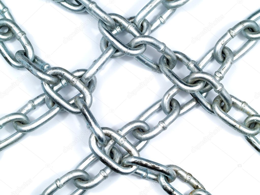 Steal chains laid out as four crisscross lines. — Stock Photo