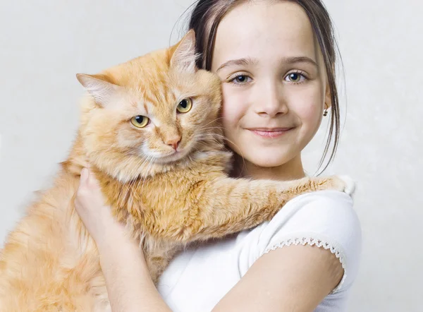 A girl with a big red cat