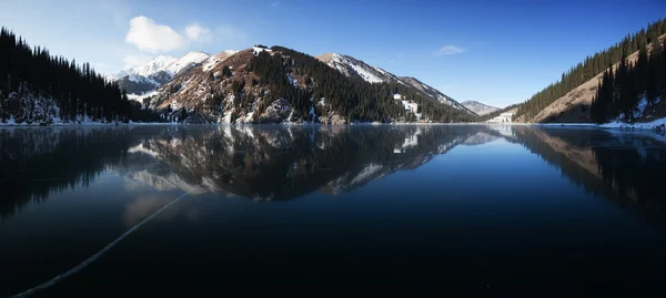 Frozen mountain lake pano