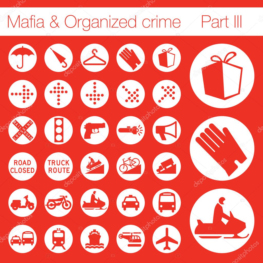 Organized Crime Icon Set Vector Of 33 Buttons — Stock Vector © Krabata 4042610 4177