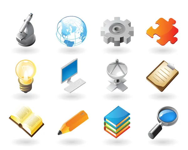 Isometric-style icons for science and industry
