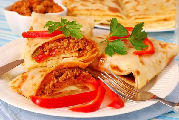 Pancakes with bolognese filling