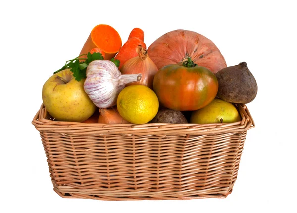 fruits and vegetables basket. Wicker asket with fruits and