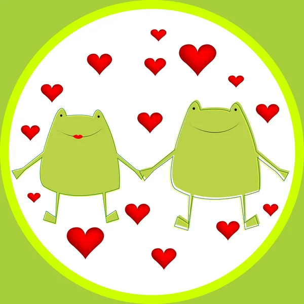 in love cartoon. Card with cartoon frogs in