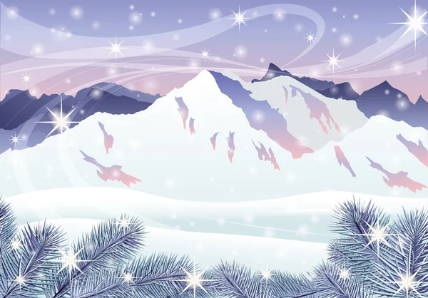 carte de NoÃ«l. paysage d'hiver en montagne. Vector â€” Vecteur de ...
