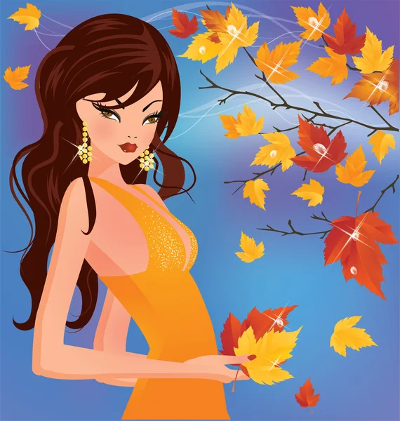 Autumn girl. Seasons card. vector illustration