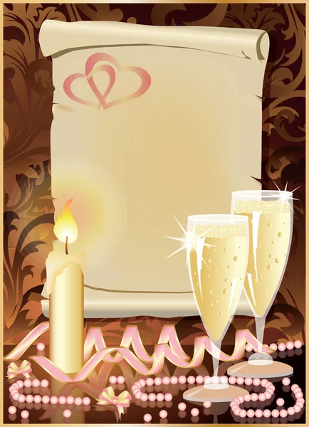 Wedding greeting card with candle and champagne vector illustration by 