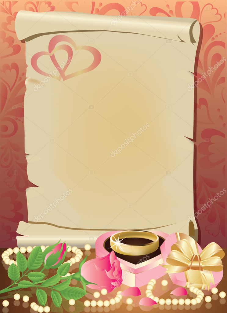 Wedding invitation card with golden ring vector illustration