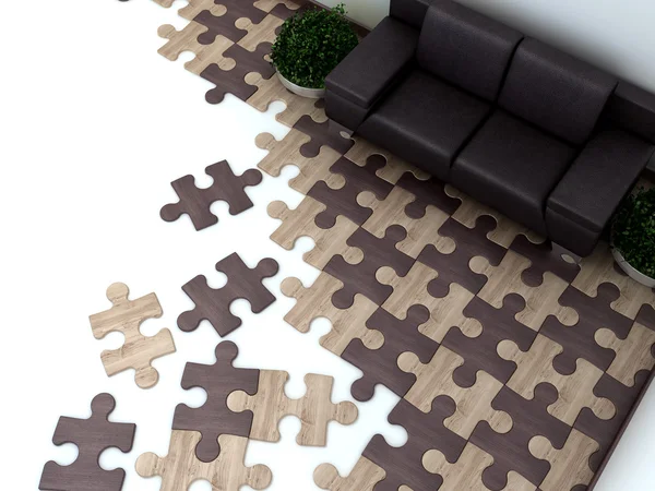 Floor in the interior is designed as Puzzles